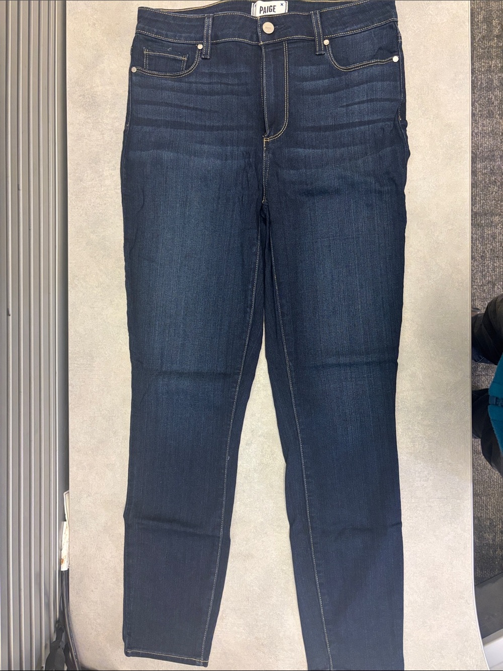 PAIGE Hoxton Ankle Navy Skinny Jeans with Subtle Fading